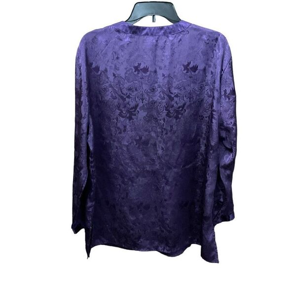 Victoria’s Secret Vintage Pajama Top Sleep Shirt Purple Satin Floral Print Large - Picture 2 of 8